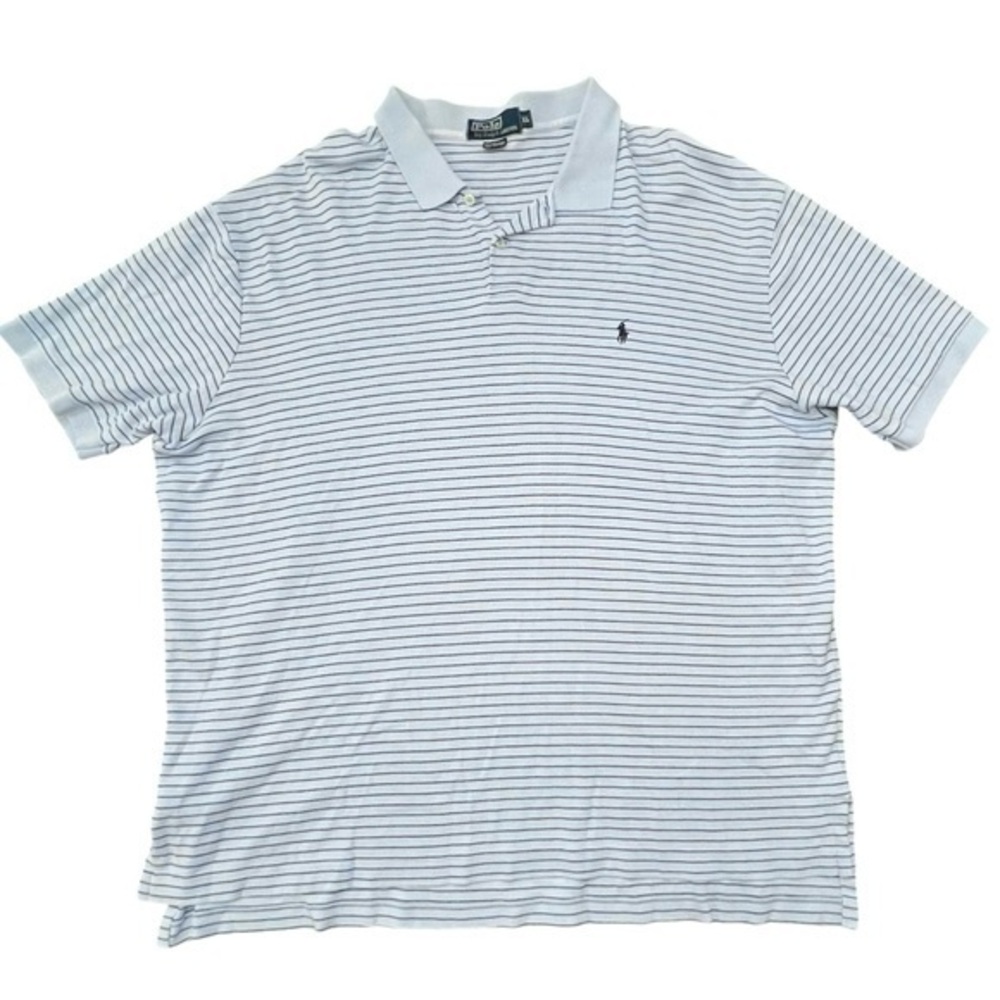 Polo Ralph Lauren Mens Short Sleeve‎ Shirt Blue Striped Polo Shirt Size XL